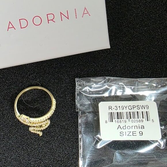 Adornia 14K Gold Plated Swarovski Crystal Accented Winding Snake Ring 9 - Picture 3 of 5